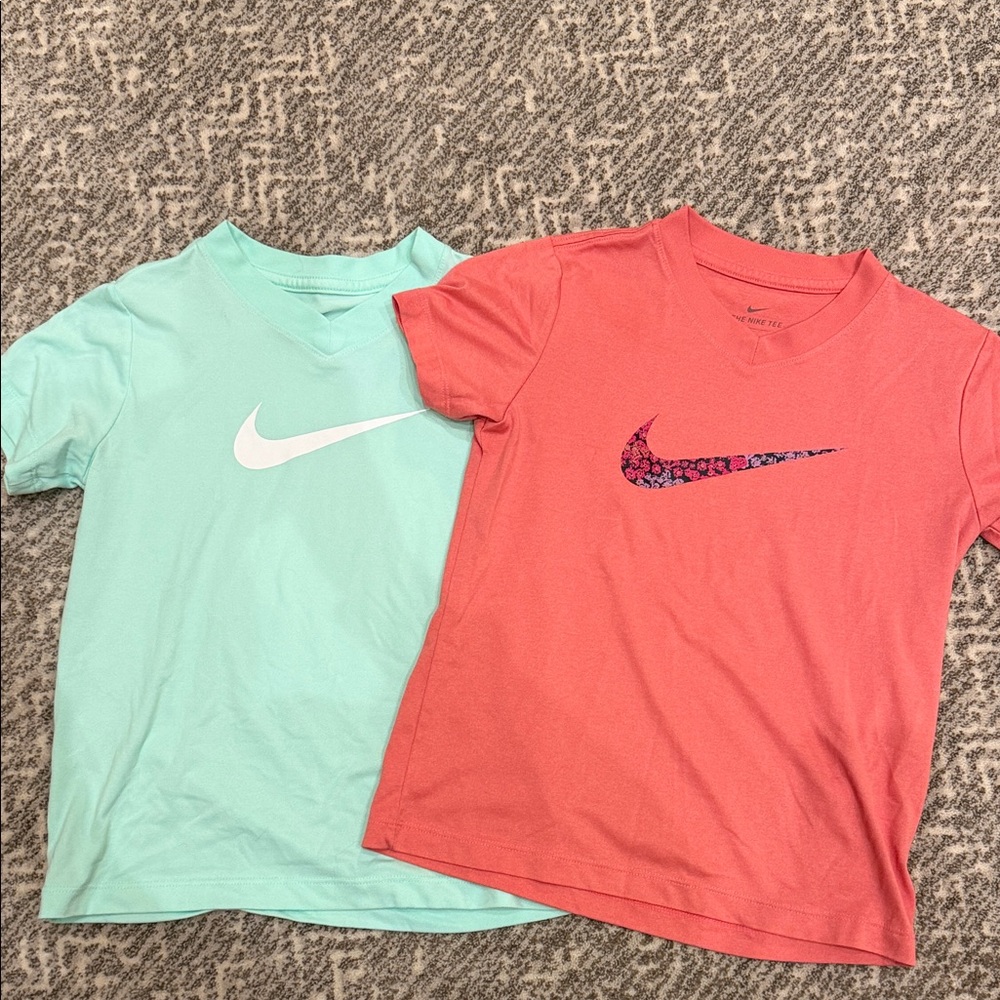 Nike Kids' Aqua and Coral Short Sleeve Tees, size S